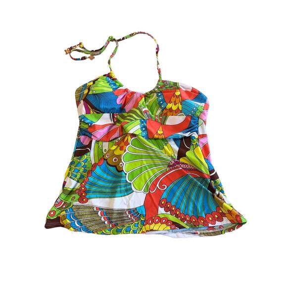 Trina Turk Santa Cruz Tankini Top Orange Blue Green Size 6 - Picture 1 of 5